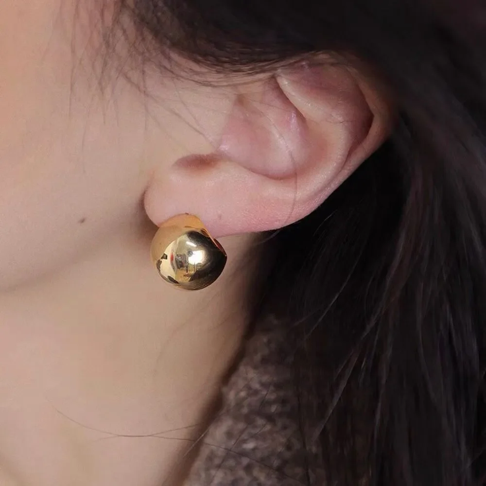 18K Gold Plated Champagne Light Gold Small Dome Chunky Earrings - Picture 2 of 6